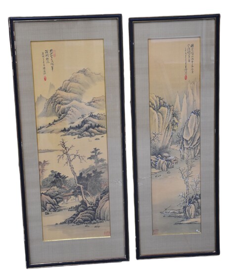 Paire de peintures chinoises Ht1 : 23 x 89... - Lot 52 - MJV Soudant