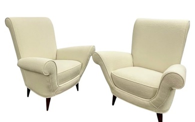 Paola Buffa Style, Mid-Century Modern, Lounge Chairs, White Bouclé, Italy, 1960s