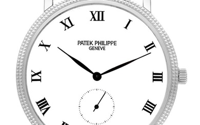 Patek Philippe Calatrava 18k White Gold White Strap Mens Watch 3919