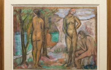 Paul Kother (1878 Leipzig - 1963 Weimar) Quatre baigneuses au bord d'un lac L'influence de...