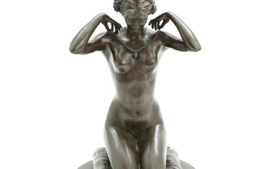 NOT SOLD. Paul Ponsard, after, 20th-21st century: Kneeling nude putting on a necklace. Inscribed Paul...