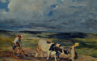 Peasants and oxen, Beppe Ciardi (Venezia, 1875 - Quinto di Treviso, 1932)
