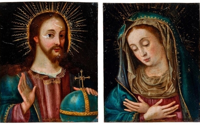 Pendants mit Christus als Salvator Mundi und der Muttergottes in Andacht, 17. Jh.