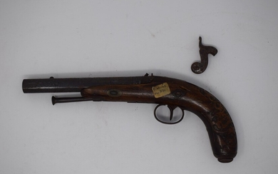Pistolet à silex vers 1830, canon à pans....