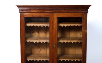 Pitch pine glazed bookcase