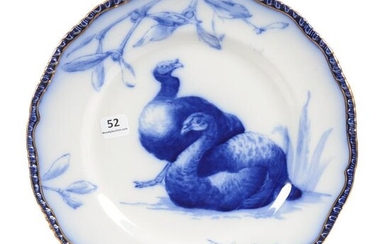 Plate, Flow Blue, Turkeys by Doulton Burslem