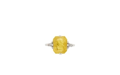 Platinum, Yellow Sapphire and Diamond Ring