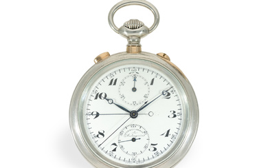 Pocket watch: heavy silver precision pocket watch with split-seconds chronograph, made for the Colombian railway, ca. 1910