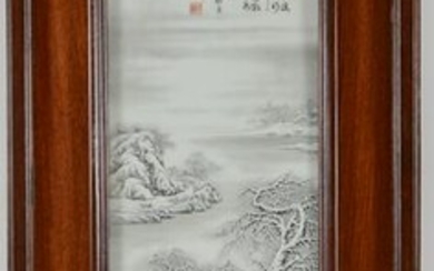 Porcelain panel. China. Early 20th century. Grisaille