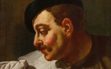Portrait of a man, head and shoulders, facing left, in a black cap , Circle of Giovanni Battista Piazzetta