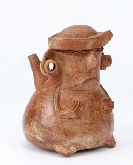 Pre-Columbian Chancay Pottery Whistle Figure, Peru
