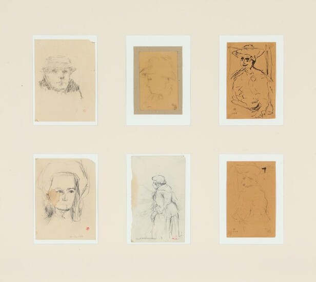 NOT SOLD. Preben Hornung: Six portraits. All signed monogramme and dated. Pencil and ink on paper. Sheet size 8 x 11 - 16 x 12 cm. – Bruun Rasmussen Auctioneers of Fine Art