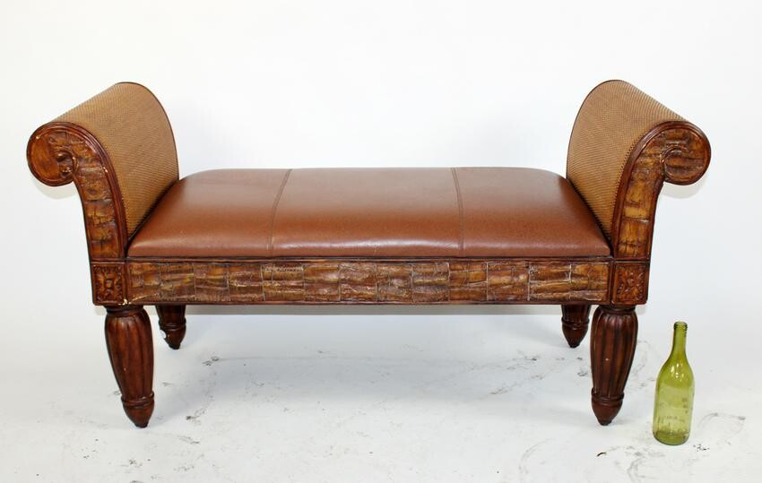 Pulaski leather and rolled arm bench