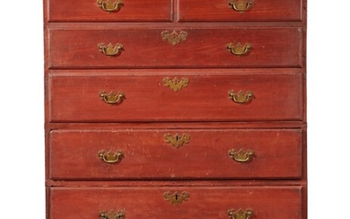 Queen Anne Red-Painted Poplar Two-Drawer Blanket Chest, Connecticut River Valley, circa 1760