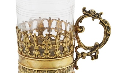 RUSSIAN GILT SILVER TEA GLASS HOLDER WITH CUP