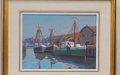 Raynald Leclerc Signed Nautical Boat Harbor Painting