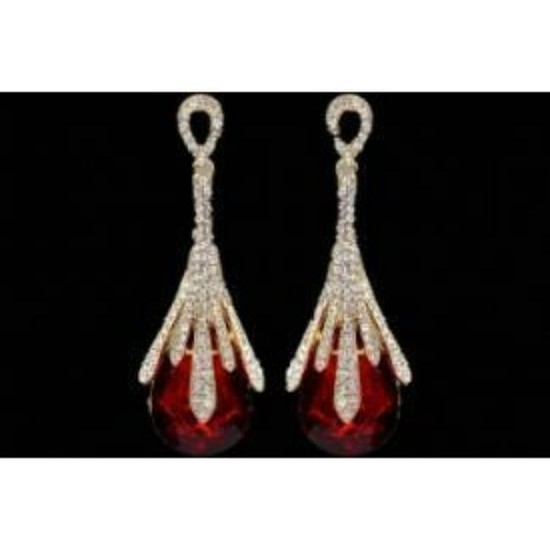 Red Crystal & Rhinestone Costume Drop Dangle Earrings