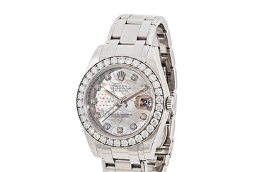 Rolex. A fine lady's 18K white gold automatic calendar bracelet...