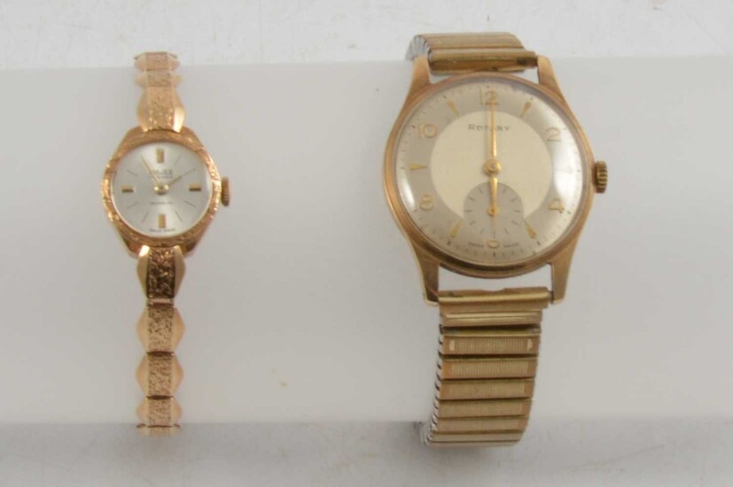 Rotary - a gentleman's wristwatch, Majex - a lady's wristwatch, 9 carat gold.