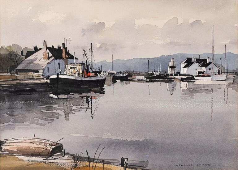 Rowland Hilder, British 1905-1993 - Crinan, Argyllshire; watercolour and pen and black ink, signed lower right 'Rowland Hilder, 23.7 x 33 cm (ARR)