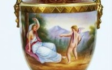 Royal Vienna Crimson And Gold Urn With Courtship Scene