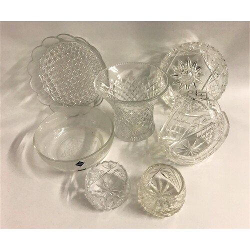 SELECTION OF CRYSTAL AND OTHER GLASSWARE including three fl...