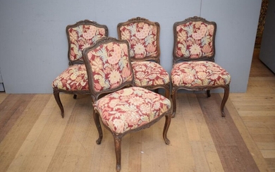 SET OF FOUR OF EARLY 19TH CENTURY LOUIS XV SIDE CHAIRS, C.1840'S (A/F - BROKEN JOINTS) (H93 X W59 X D59 CM) (LEONARD JOEL DELIVERY S..