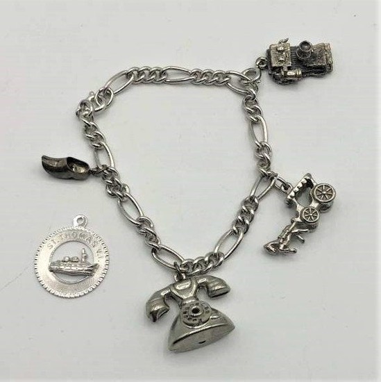 STERLING SILVER Charm Bracelet with 5 Charms