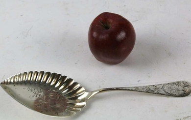 STERLING SILVER LARGE HAND CHASED SERVING SPOON