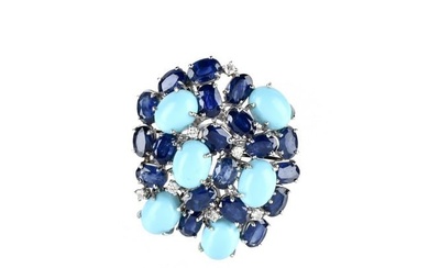 Sapphire, Diamond, Turquoise and 18K Ring