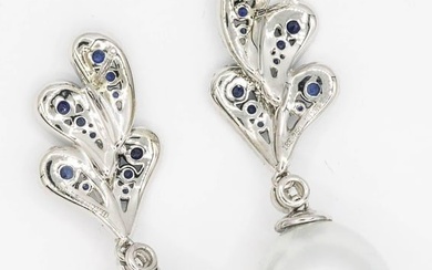 Sapphire and Diamonds with Dangle South Sea Pearl Earrings