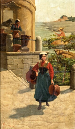 Scuola romana del XIX secolo (1:Principale) ( - ) Donne alla fontana olio su tela cm 43x25 - con la cornice: cm 51x34
