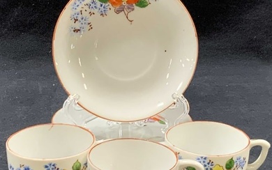 Set 7 Stamped Fine China Cups & Saucers