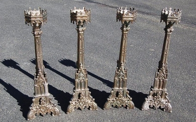 Set of 4 Older Vintage Gothic Altar Candlesticks, 19" +