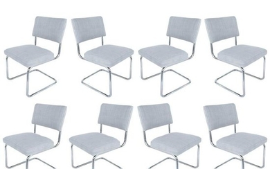 Set of 8 Italian Tubular Chrome Dining Chairs, New