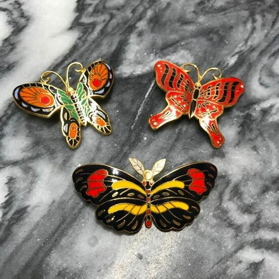 Set of Cloisonne Butterfly Pins, Pendants