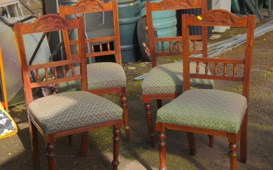 Set of four mahogany early C20th dining chairs with carved b...