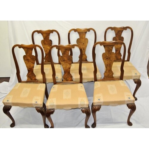 Set of six Queen Anne design walnut dining chairs with vase ...