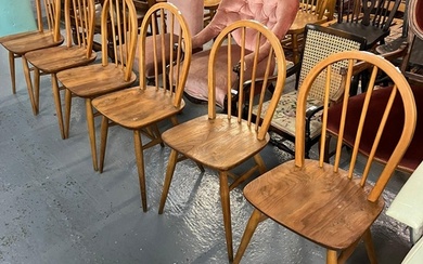 Set of six elm and beech hoop and spindle back kitchen chair...