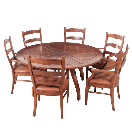 Seven-Piece Henredon "Registry" French Provincial Style Oak & Leather Dining Set
