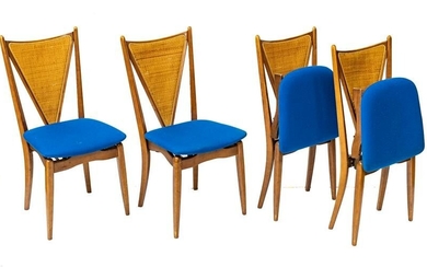 Stakmore Modern Set of Four Carved Wood and Cane Back Folding Chairs, H 36” W 17”