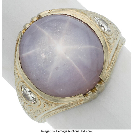 Star Sapphire, Diamond, White Gold Ring Stones: Lavender star...