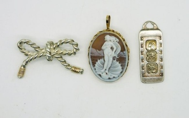 Sterling Cameo Pin/Pendant & Two Others