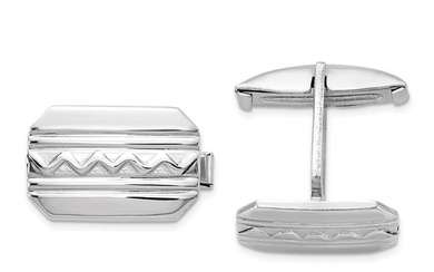 Sterling Silver Rhodium-plated Wave Design Cuff Links