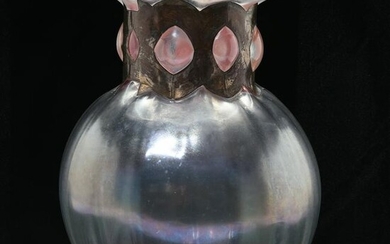 Studio Glass Blown and Silver Metal Vase