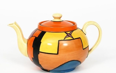 Sunray' a Clarice Cliff Globe teapot and cover,...