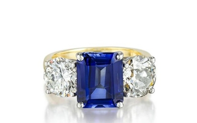 Synthetic Sapphire and Diamond Ring