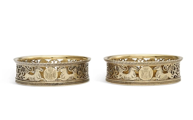 THE BORGHESE SERVICE: A PAIR OF ITALIAN SILVER-GILT WINE COASTERS MARK OF SCHEGGI BROTHERS, FLORENCE, CIRCA 1825