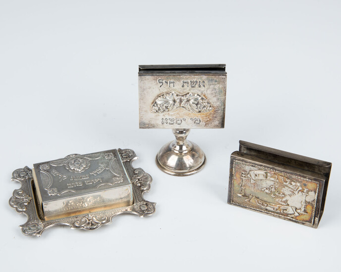 52. THREE STERLING SILVER MATCHBOX COVERS. Israel, c.