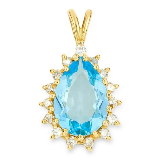 TOPAZ AND DIAMOND PENDANT set with a pear cut topaz in
